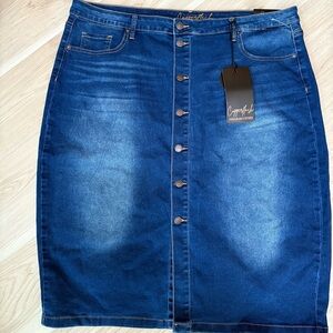 Copper flash Premium Denim Button Front 28” Midi Skirt